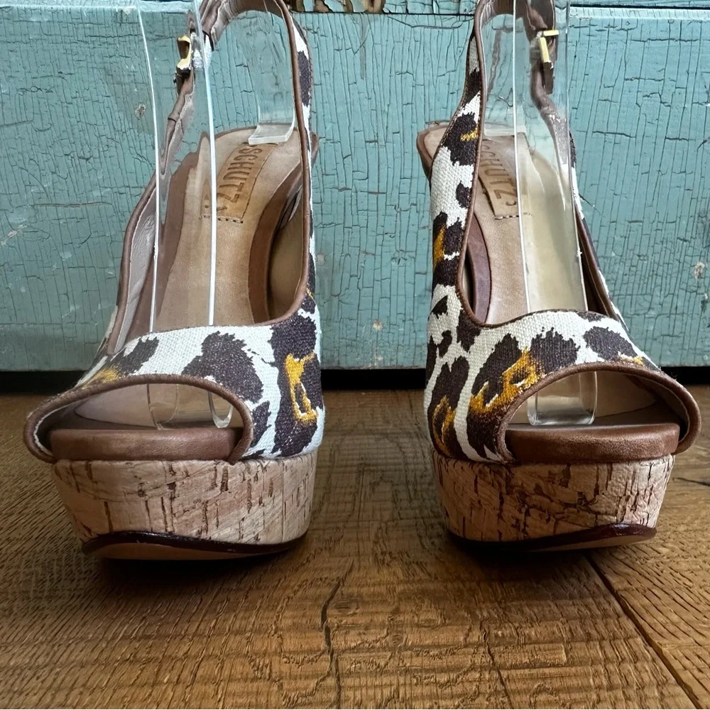 Schutz Cloth and Leather Leopard Print Pump Stiletto Size 6 - Picture 3 of 8